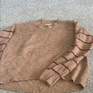 American  Eagle Tan Sweater with Red Stripes.